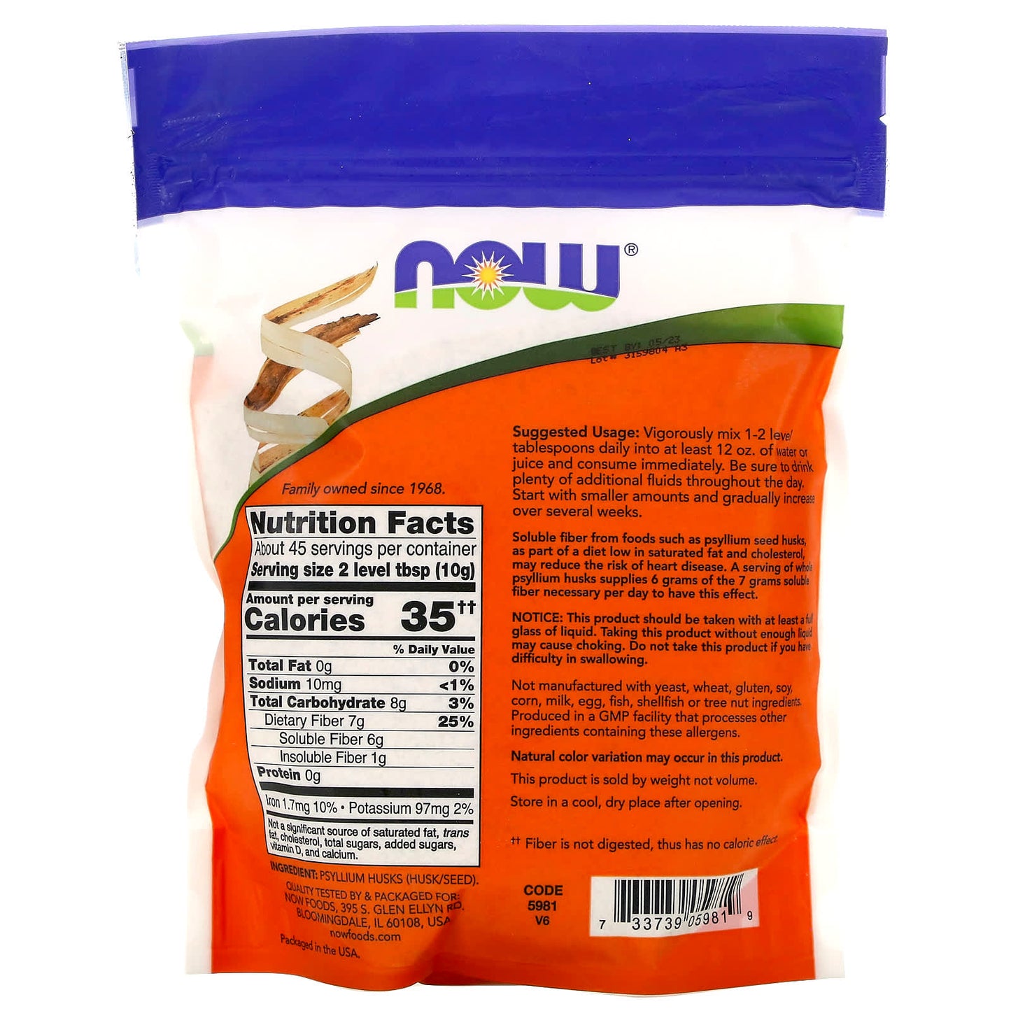 Whole Psyllium Husks, NOW Foods