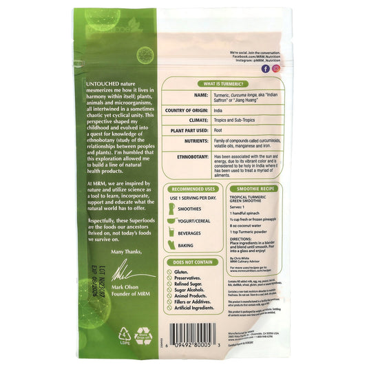 Organic Turmeric Root Powder, MRM Nutrition