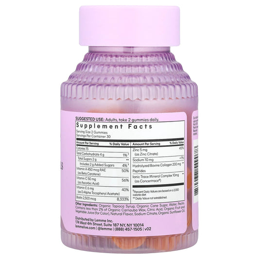 Lemme Glow, Hair, Skin & Nails Gummies, Peach