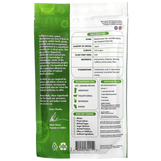 Matcha Green Tea Powder, MRM Nutrition