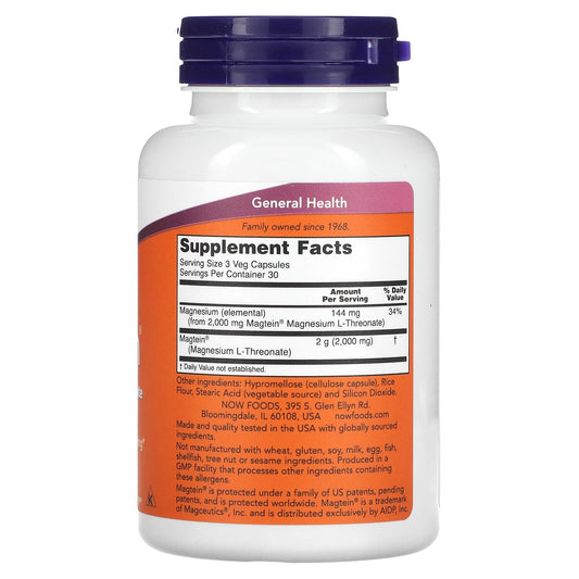 Magtein, Magnesium L-Threonate, NOW Foods