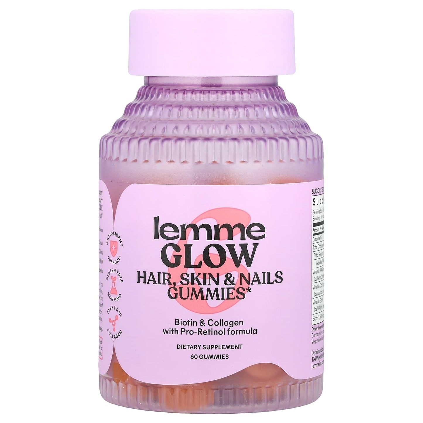 Lemme Glow, Hair, Skin & Nails Gummies, Peach