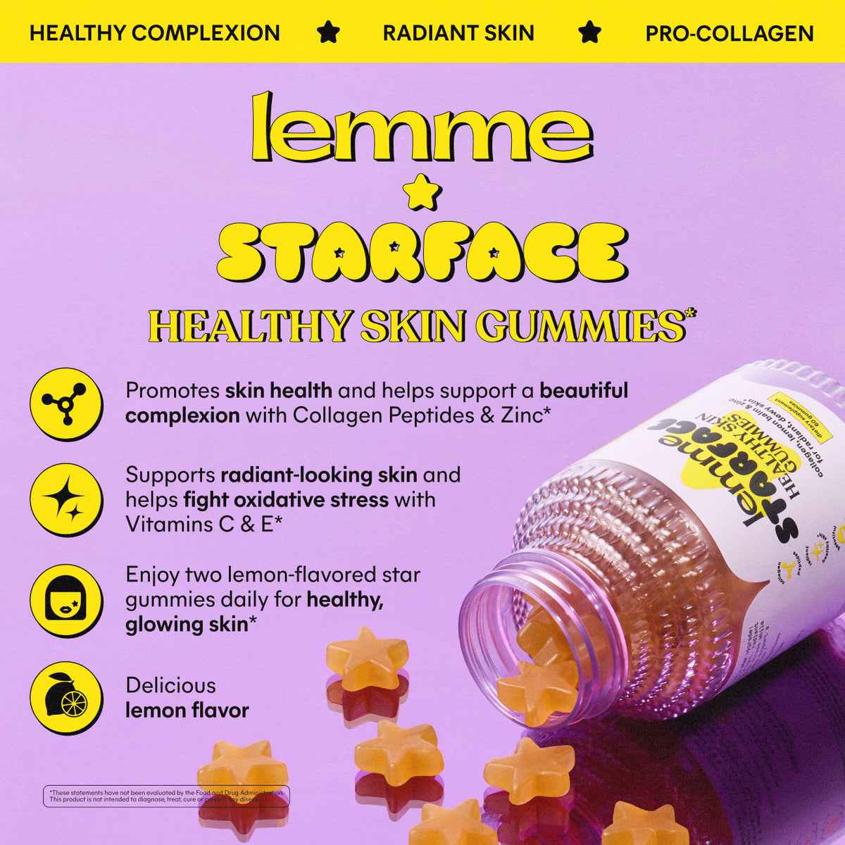 Lemme X Starface, Healthy Skin Gummies, Lemon